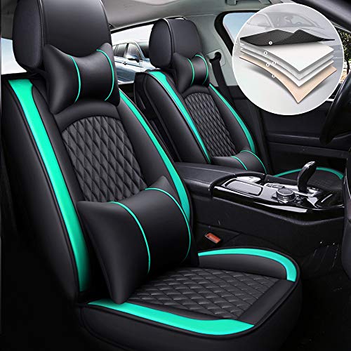 Maidao 5 Cubreasientos de Asientos de Automóvil para Volvo S40 S60 S70 S80 S90 Comodidad (Reposacabezas y Reposacabezas) Cuero Fundas Asiento Delanteros y Traseros Verde Negro