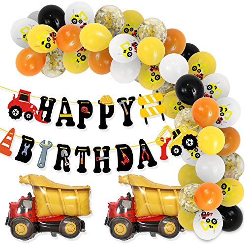 Migaven 54Pcs Construction Dump Truck Theme Kit De Decoración De Fiesta De Cumpleaños Que Incluye Látex Lentejuelas Foil Globos Cadena Banner Para Niños Niños