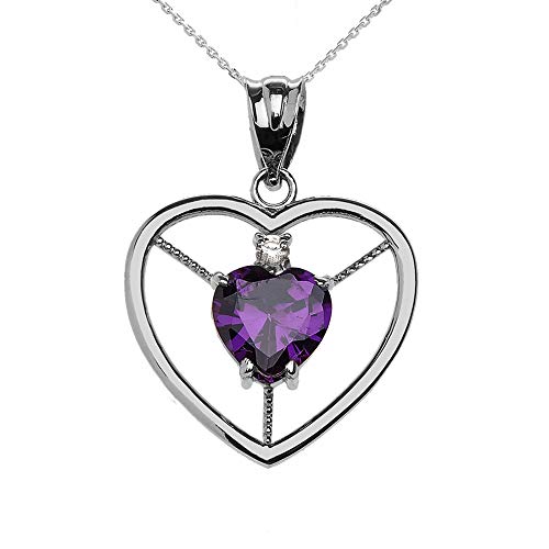 Mis Tesoritos Elegante Diamante esterlina Plata esterlina y Colgante Solitario Viola Corazón febrero Piedra de Nacimiento (Longitud de Cadena Disponible 40cm- 45cm - 50cm - 55cm)