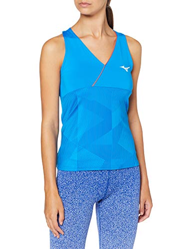 Mizuno Camiseta sin Mangas Estampada para Mujer, Mujer, Depósito, 5054698642702, Azul Brillante, L