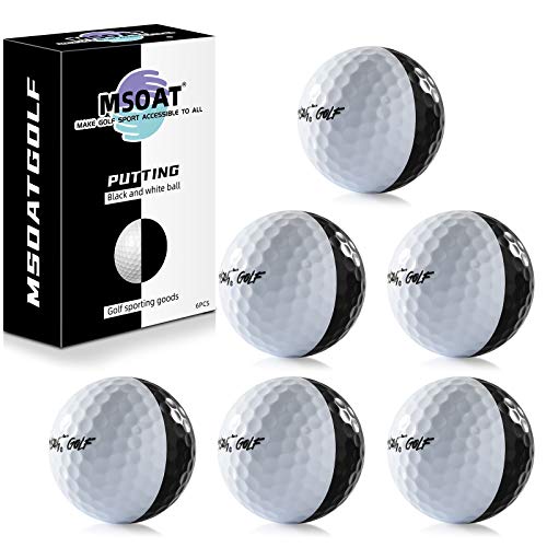 MSOAT 6 Kit de Bolas de Golf de Práctica, Dos Colores Negro-Blanco Pelotas de Golf Línea de Puntería Doble Capa Pelotas de práctica de Golf Accesorio de Entrenamiento