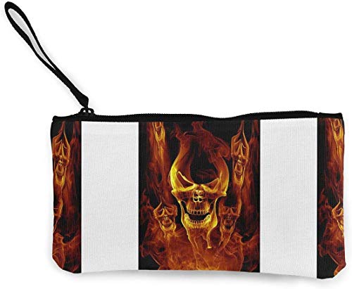 naotaori Red Burnning Flame Skeleton Skull Head Monedero de Lona para Mujer Mini Change Wallet Pouch-Card Holder Phone Wallet Storage Bag Pencil Pen Case Casual Daypacks'