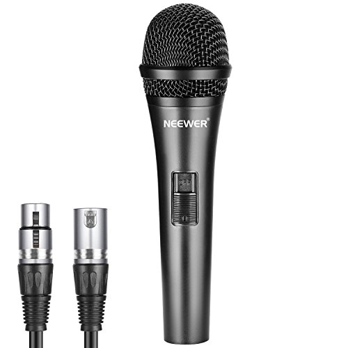 Neewer Cardioide Micrófono Dinámico con Cable XLR Macho a XLR Hembra,Construcción de Metal Rígido para Recogida de Instrumento Musical Profesional,Vocales,Radiodifusión,Conferencia,Negro(NW-040)