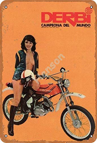none_branded Derbi Campeona del Mundo Motorcycle Hot Girl Cartel de Chapa Retro Metal Pintado Arte Cartel Decoración Placa de Advertencia Bar Garaje Jardín Jardín Regalo