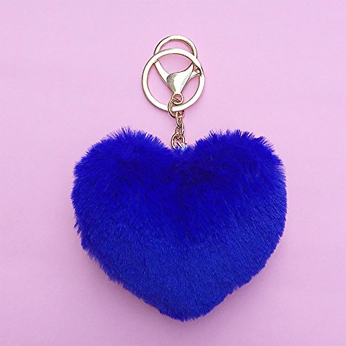 Paquete de 2 llaveros de pelo sintético, estilo corazón, abalorio para teléfono móvil, bolso o colgante, sapphire