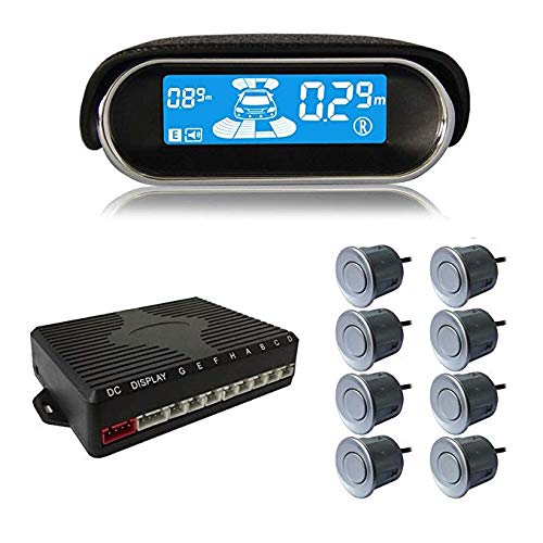 Parking Sensors,Vonhisen 8 Sensors Dual-Core Front and Rear LCD Display Car Vehicle Reverse Backup Radar System. (Silver)