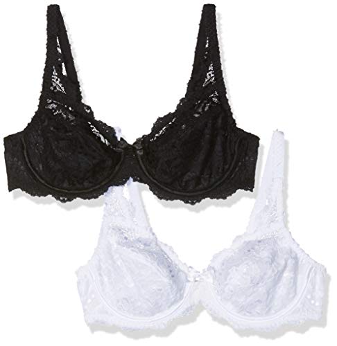 Playtex Soutien-Gorge Flower Elegance Lot De 2 Sujetador con Aros, Multicolor (Blanc/Noir 04x), 110C (Talla del Fabricante: Taglia Produttore 110C) (Pack de 2) para Mujer