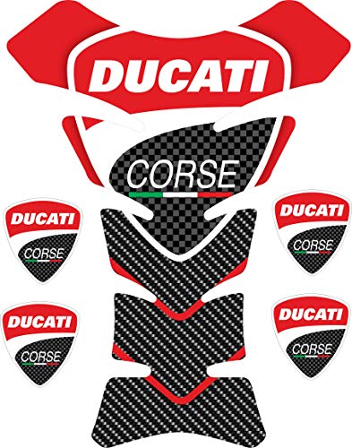 Protector de depósito para Ducati resinado + 4 escudos Ducati Corse de regalo, rojo
