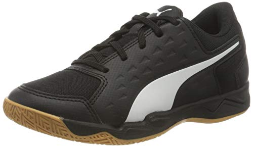 Puma - Auriz Jr, Zapatillas de fútbol Unisex Niños, White-Puma Black-Elektro Green-Gum