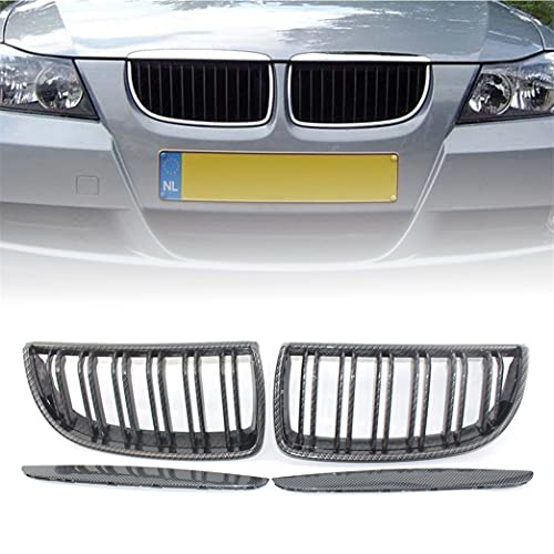 Rejillas Frontales de Riñón reemplazo para BMW E90 318 320i 325i 330i 2005-2008, Par Doble Puente Rejilla Frontal riñón Delanteras ABS Rejillas Grill Grills Carbon Fibra