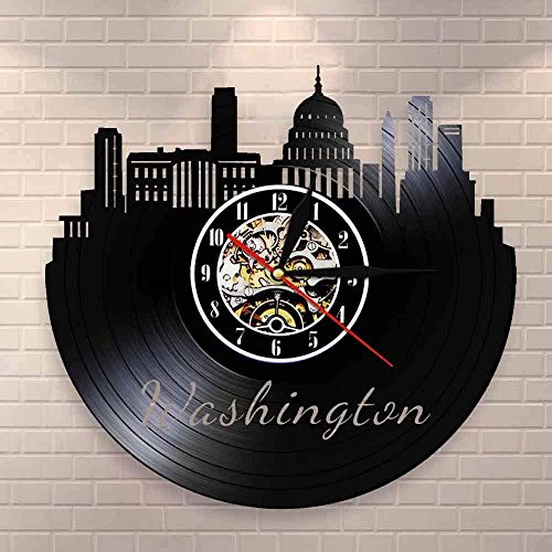 Reloj de pared de vinilo con luz LED de 7 colores, grabado hueco, Seattle Washington, Skyline Capital Tower Wall Sign Columbia District Washington DC Cityscape de 30,5 cm