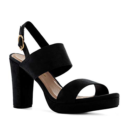 Sandalias de Mujer de Verano con Tacon Ancho y Plataforma Delantera - AM5438 - Sandalias Sandalias tacón de Fiesta. Negro Talla EU 43