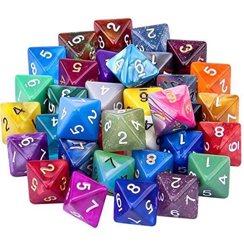 SIQUK 35 Piezas Dados de rol Poliédrico 8 Caras Dados de Colores para DND y Enseñanza de Matemáticas, con Bolsas