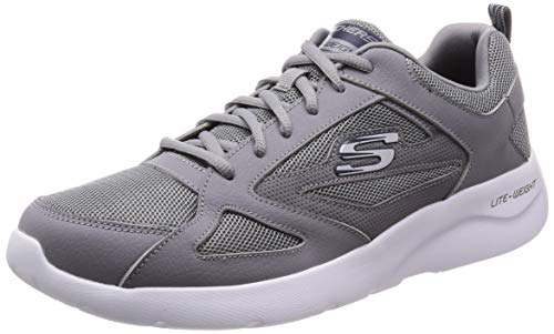 Skechers Dynamight 2.0-Fallford, Zapatillas Hombre, Negro (GRY Black Leather/Mesh/PU/Trim), 45 EU