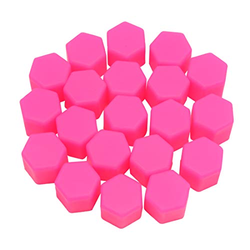 sourcingmap® Coche 20mm x 24mm Luminosa Silicona Hexagonal Cubierta de Cabeza Tuerca Tapón de Tornillo de Llanta Rueda Tapa Decorativa Protecdora Antipolvo Rosa 20 Unidades de 17mm Calibre