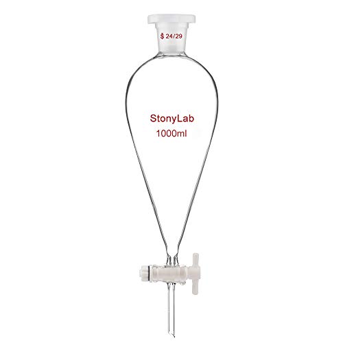 stonylab Embudo Separador de Cónico de Vidrio de Borosilicato con Juntas 24/29 y Tapón PTFE, Separatory Funnel Embudo de Laboratorio - 1000ml