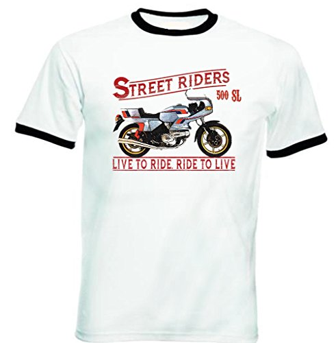 TEESANDENGINES Ducati 500 SL PANTAH Tshirt de Hombre con Bordes Negros Size Large