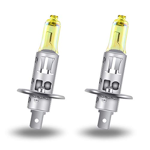 Teguangmei 2x H1 Bombilla Halógena Para Faros Delanteros 12V 55W Superbrillante 3000K Luz Amarilla Halógena - Para Faros Delanteros de Coche Antiniebla Luz Antiniebla Luz Diurna DRL