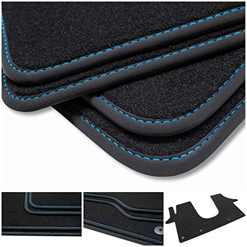 teileplus24 BV562 Premium Alfombras del automóvil Adecuado para VW T5, T6, T6.1, Costura:Azul