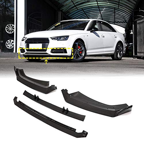 TGFOF Alerón Labio Para Parachoques Delantero con aspecto de fibra de carbono Para Audi A4 B9 / A4 B9 Sline / S4 Sedan 2017 2018 Spoiler del Mentón Divisor (4 piezas)