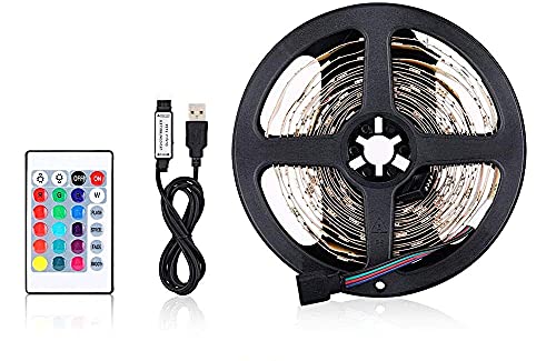 Tiras LED TV, Tira LED USB RGB 2m, Luces LED Habitación Gaming con Control Remoto y Caja de Control con Múltiples Colores y Modos de Escena, Autoadhesiva 2M para TV/PC, Eficiencia energética A