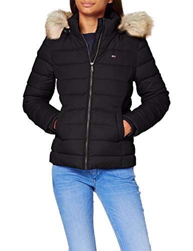 Tommy Jeans Tjw Basic Hooded Down Jacket Chaqueta, Negro (Black), L para Mujer