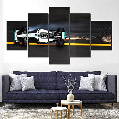 TOPRUN Cuadros Decoracion Salon Modernos 5 Piezas Lienzo Coche F1 Mercedes AMG W05 HD Abstracta Pared Modulares Sala De Estar Impresión Artística Dormitorios Decoración De Pared Póster