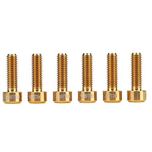 Tornillos de Titanio Dorado Mtb,Pernos de Titanio para Bicicleta MTB Tornillo de Titanio Ti ,6 Pcs M5 × 16mm Aleación de Titanio Bicicleta Pernos de Vástago Fijos (Dorado)