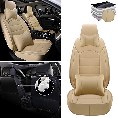 Tuqiang Fundas para asientos de coche para Opel Aatara Astra Mocha Omega Grandland Corsa Cascada, piel sintética, impermeable, fila delantera, color beige