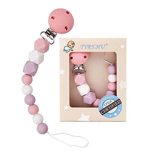 TYRY.HU Silicona Bebé Chupete Clips BPA Chupetes Chupete Cadena de chupete Regalo de la Ducha de Bebé Juguetes de Dentición Alivio de la Dentición Titular Masticable para Niñas Niños (Rosa)