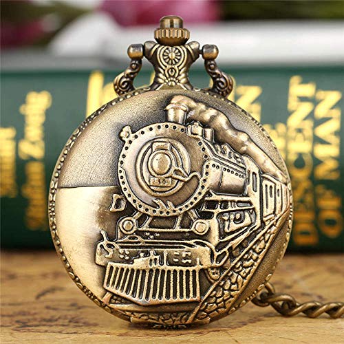 UIEMMY Reloj de bolsillo de cuarzo antiguo reloj de bolsillo tren delantero locomotora collar colgante ferroviario Fob relojes hombres mujeres regalo, cadena de bolsillo de 30 cm