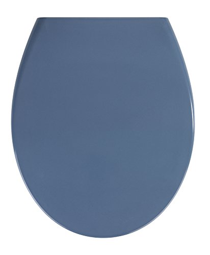 WENKO Tapa de WC Samos slateblue - antibacteriano, dispositivo automático de descenso, sujeción higiénica Fix-Clip, Duroplast, 37.5 x 44.5 cm, Azul oscuro