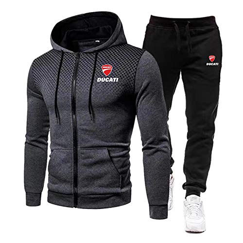 Woakzhe Hombre Traje Deportivo Conjuntos, Chándal Hombres, Du.c-a.ti Estampado Ropa de Jogging, Clásico Baloncesto Chaqueta Deportiva Pantalones (XXL,Grey)