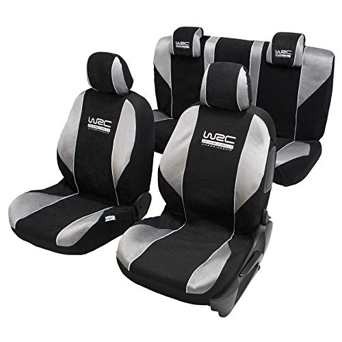 WRC 007339 Rally - Fundas universales para Asientos Delanteros y Traseros de Coche (4 Piezas), Color Negro y Plateado