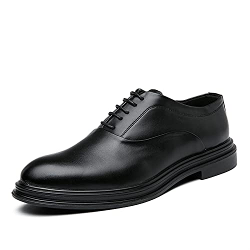 WZQDM Oxfords de Negocios Formales Derbies para los Hombres de Vestir Zapatos con Banda elástica de Cuero simulado con Cordones de Cuero bruñido tacón de Suela Gruesa tacón Antideslizante