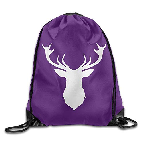 ZHIZIQIU Outdoor Sports Team Drawstring Bag Gym Bags Casual Daypacks - (White Deer Head, Purple) -