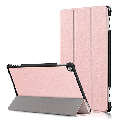 ZhuoFan Funda Huawei Mediapad M5 Lite 10, Cárcasa Cuero PU Silicona Magnetica Función de Soporte y Auto-Desbloquear Smart Case Piel Protector Ligera Compatible con Mediapad M5 Lite 10, Oro Rosa