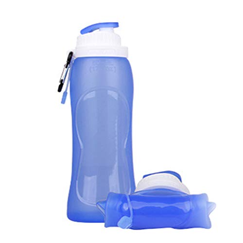 Zoomlie Portable Coque Creative Gobelet Anti-Fuites, extérieur Fournitures Coque en silicone bouilloire, Gobelet à eau Student pliable Bouteille d'eau Crochet Sangle, 500 ml, Violet, Bleu, Blanc, bleu