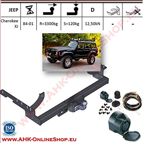 AHK Remolque con eléctrico de 13 pines para Jeep Cherokee 1988 – 1997 anhängev orrichtung – Colgar fijo, con angeschraubtem Rótula