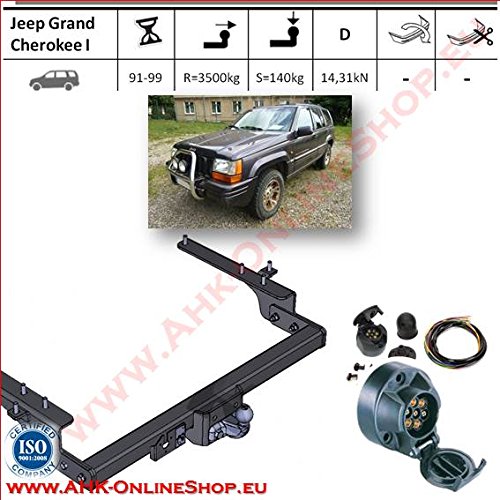 AHK Remolque con eléctrico Juego de 7 pines para Jeep Grand Cherokee 1992 – 1999 anhängev orrichtung – Colgar fijo, con angeschraubtem Rótula