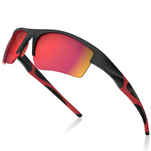 Avoalre Gafas de Sol Deportivas Hombre Gafas Hembra Unisex Conducto no polarizado TR90 Super Light UV400 Protección Certificado CE para Ciclismo MTB Running Coche Moto Montaña - Rojo