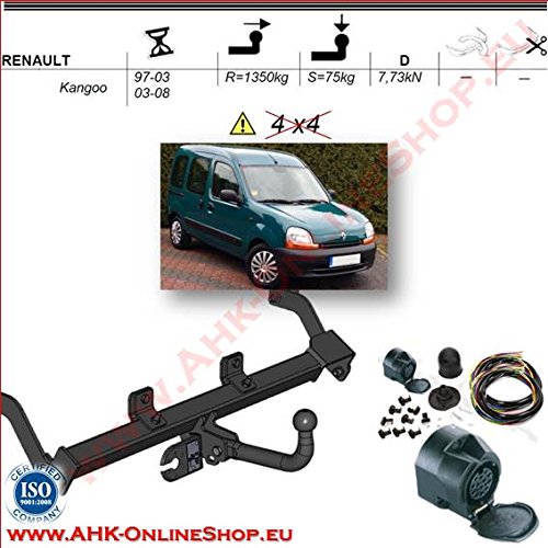 Barra de remolque + 13 pines eléctricos para Renault Kangoo 1997-2008/Swan Neck Tow Bar remolque remolque remolque