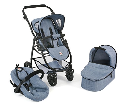 Bayer Chic 2000 637 50 – Carrito de muñecas de 3 en 1 Emotion All in, Jeans Azul