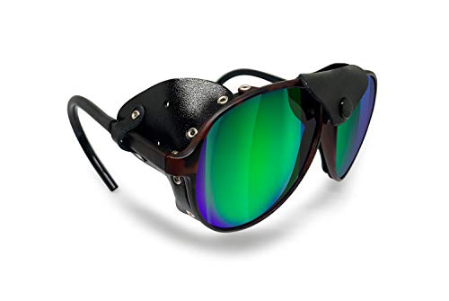 BERTONI Gafas Polarizadas Montaña Glaciar Esqui Alpinismo Trekking Climbing - Mod. Alps Italy (Camo Marrón - Espejo Verde Polarizado)