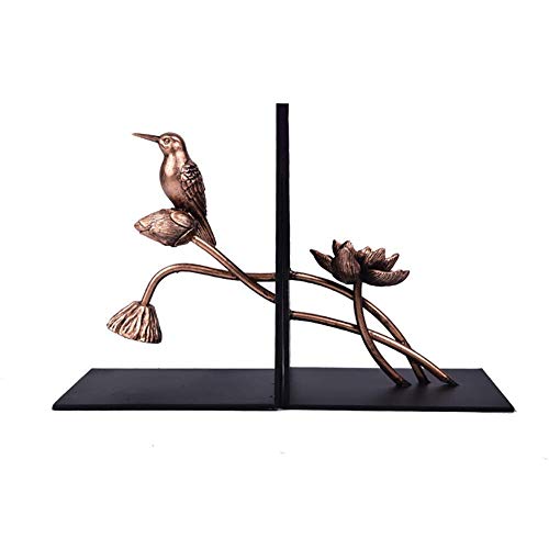 Bookends Decoración de estantería Bookends Creative Bird Lotus Libro Termina, Libro de Arte de Hierro Resto Decoración de Bronce, para Estantes Decorativos, Tapón de Libro Nokid para Libros