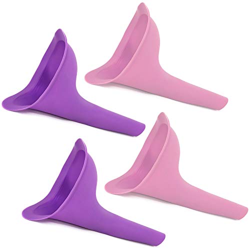 com-four® 4X urinario Femenino para Llevar - Ayuda para orinar móvil Hecha de Silicona - orinar de pie Durante Viajes, Festivales, campamentos (04 Piezas sin Bolsillo - Rosa/púrpura)