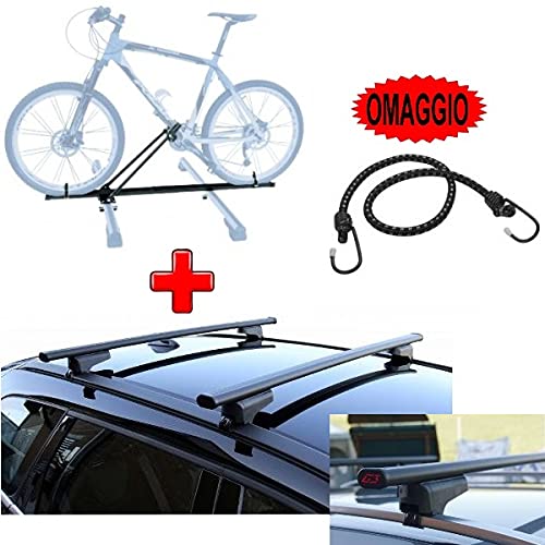 Compatible con Kia Sorento 5P 2003 Barras portaequipajes para techo de coche de 110 cm + Portabicicletas de techo para 1 bicicleta Barra para realzar tanto altos como bajos