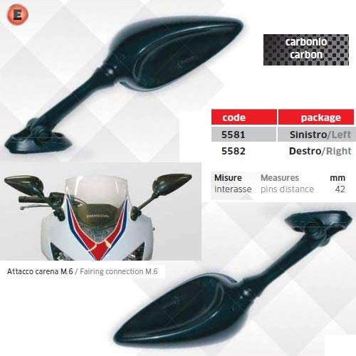 Compatible con Suzuki GSF 650 Bandit PAR DE Espejos para Motocicleta CARENATA Espejo Aprobado LEJOS Carbon Look 5580+5581 + Kit DE Montaje Ataque Tornillo Universal M.6