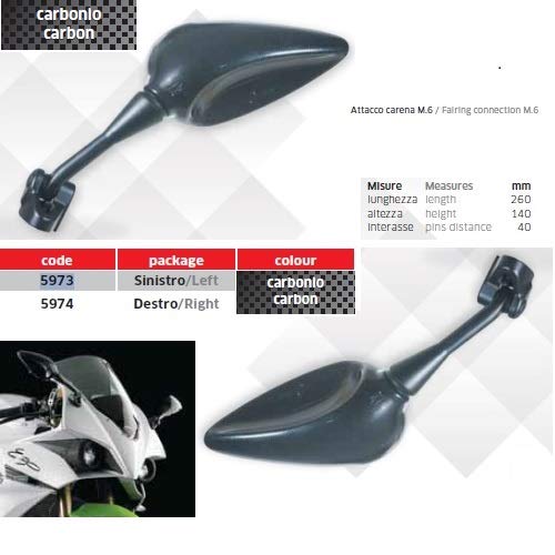 Compatible con Yamaha FZS 600 FAZER PAR DE Espejos para Motocicleta CARENATA Espejo Aprobado LEJOS 5973+5974 Carbon Look con Ataque Tornillo M.6 Original Universal