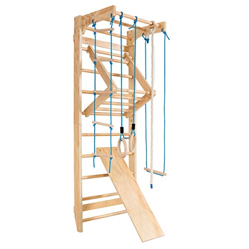 COSTWAY Escalera Sueca Barras de Pared 80x60x220cm Madera Espaldera para Gimnasio Fitness Casa Deportiva Carga hasta 100kg